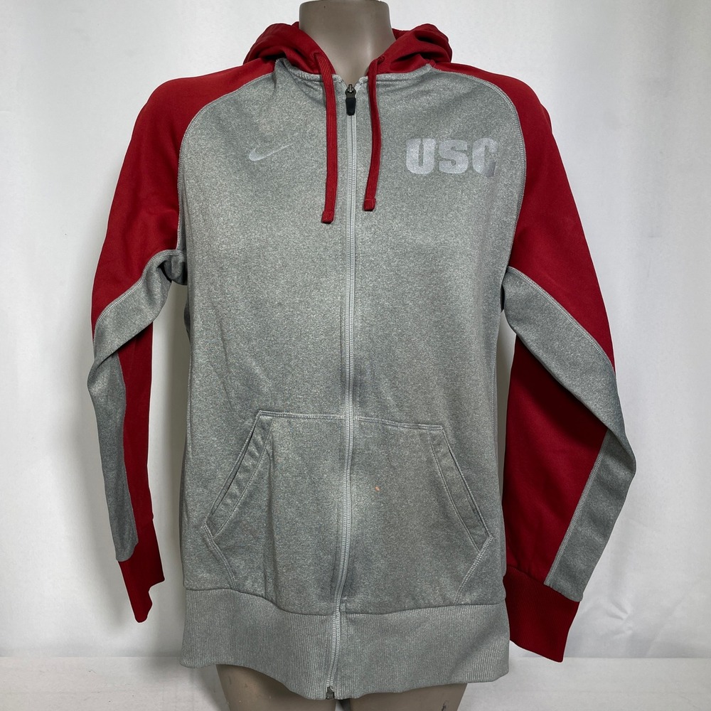 USC Trojans NCAA Nike Therma-FIT Full Zip Grey Hoodie Sweatshirt Women's LARGE